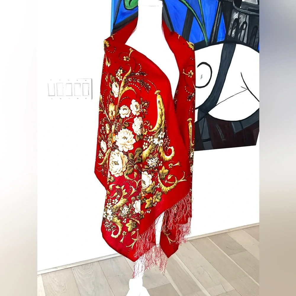 DESIGNER SCARF Diva wool printed with silk fringe